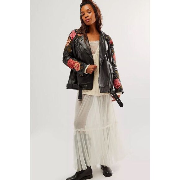 New Free People Rebel Rose Moto Jacket Size Medium - Picture 3 of 13